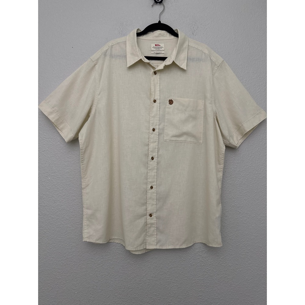 Fjallraven Ovik Travel Shirt Men's Size XXL Cream Relaxed Fit Hemp Blend